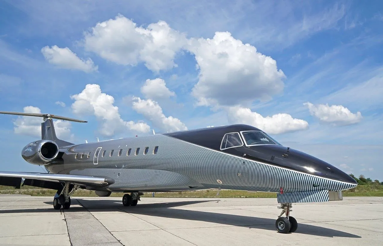 Grey business jet with a refined exterior paint finish