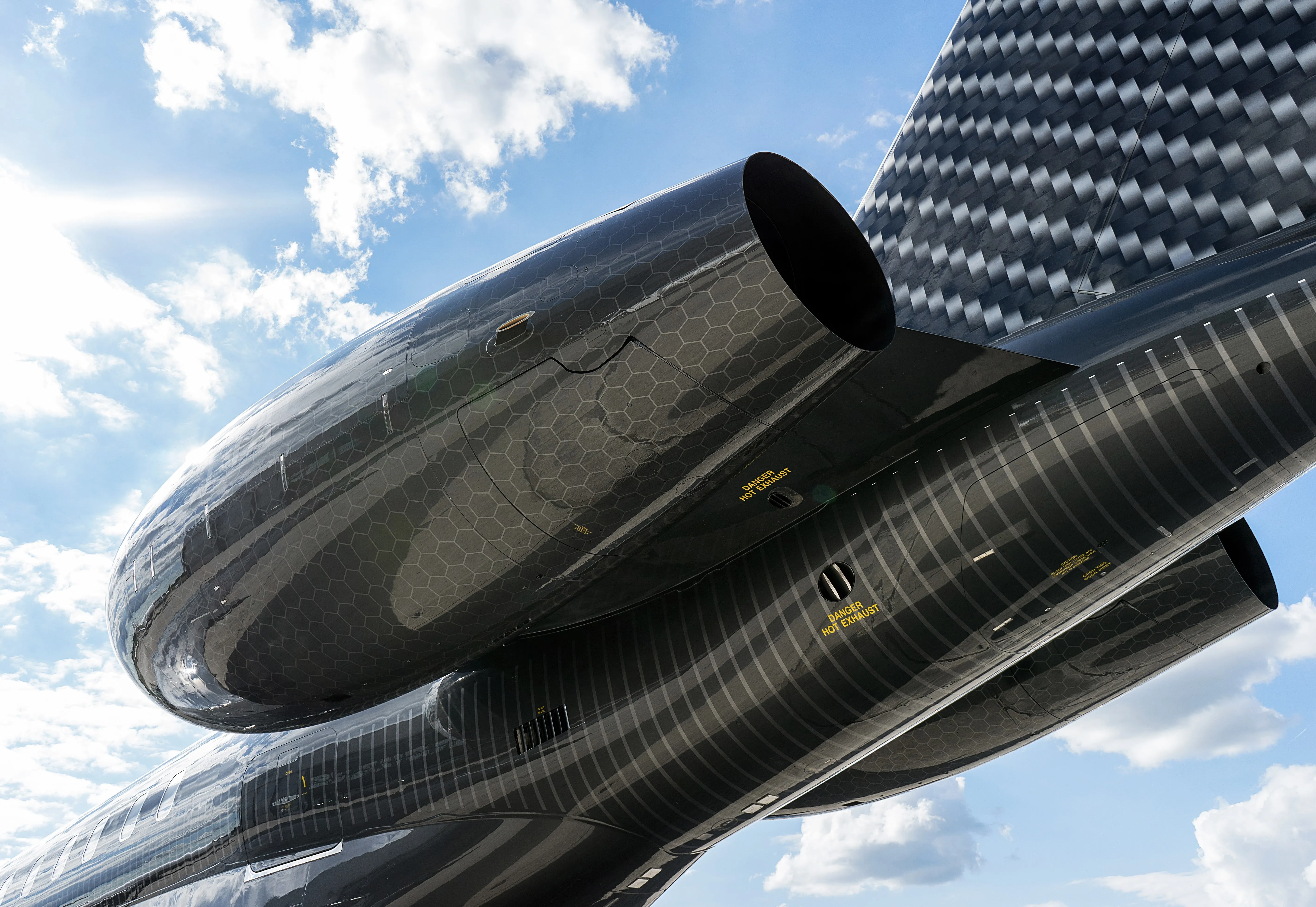 Close-up of carbon-look aircraft paint detail