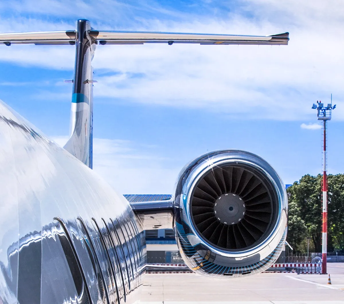 Business jet engine on the ramp